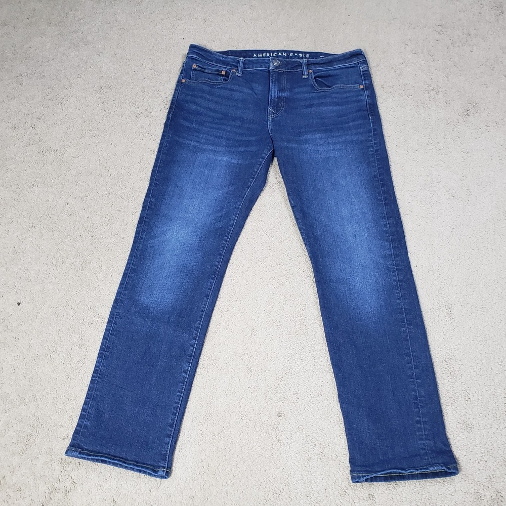 American Eagle Jeans Mens 36x32 Blue Slim Straight Dark Wash Denim Pants Casual